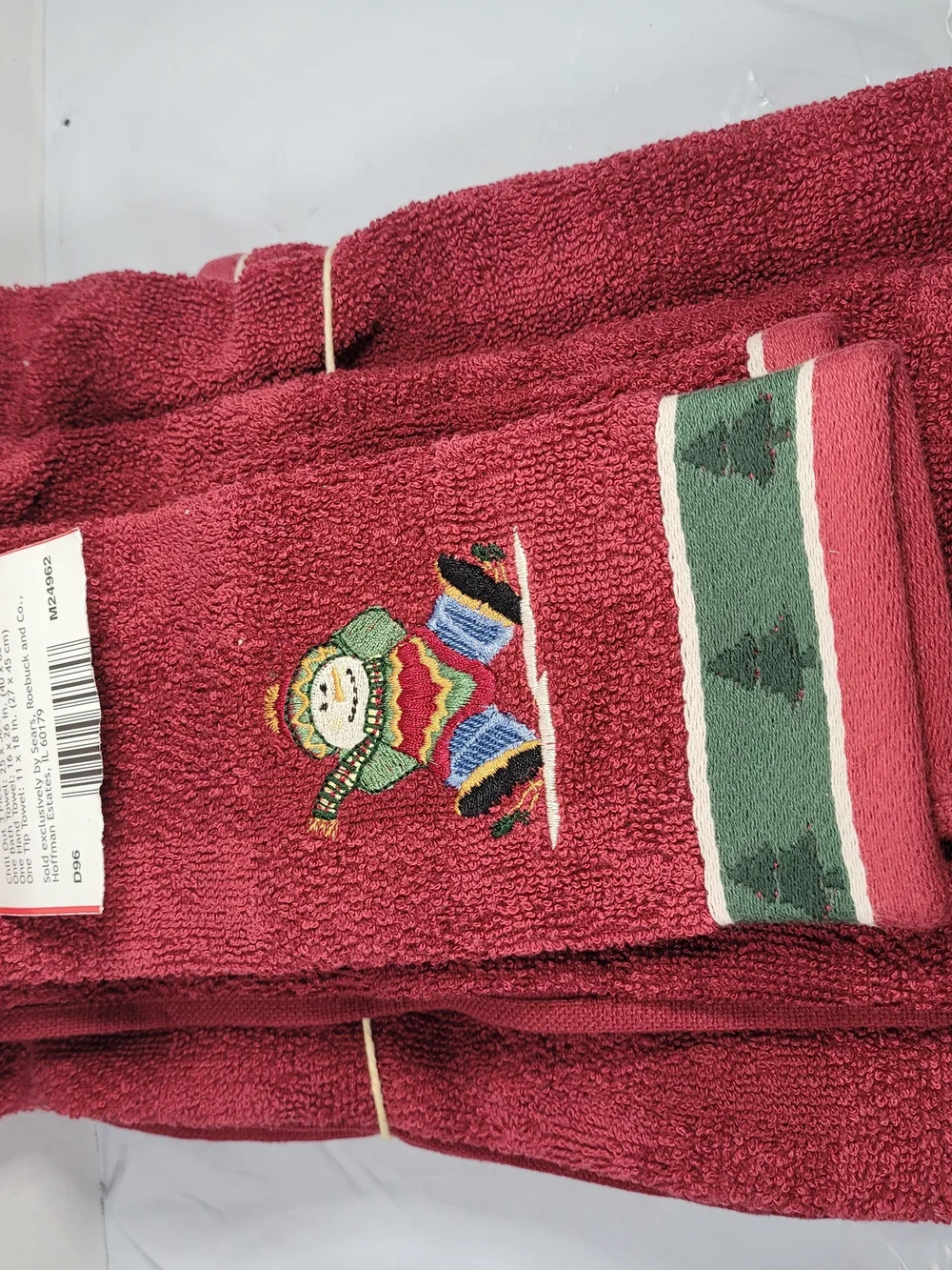 Vintage Sears Christmas Towels Set Red Snowman Chill Out (A1)